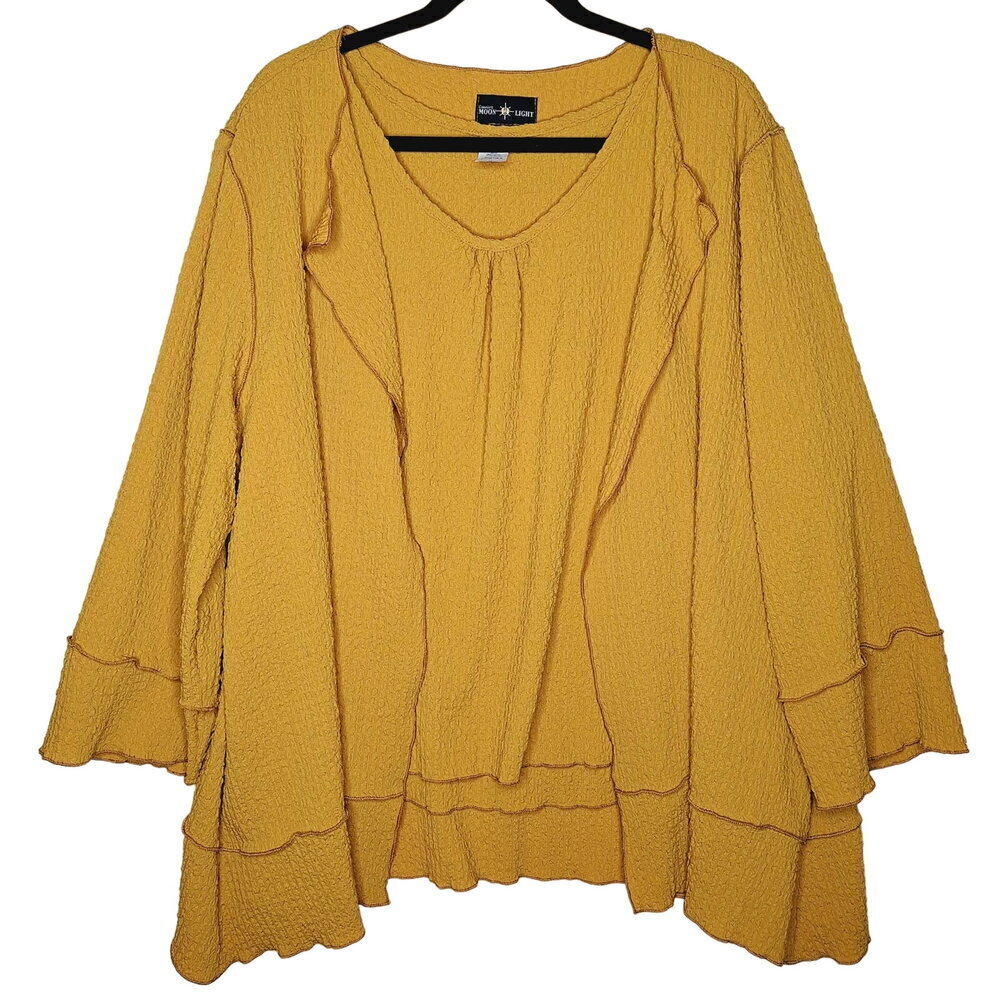 Connie's Moonlight Jacket Tank Top Set XL Mustard Crinkle Waffle Fall Lagenlook